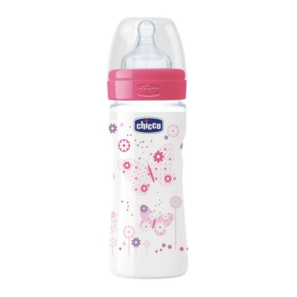 Biberão Well-Being Fluxo Médio 250 ml rosa silicone