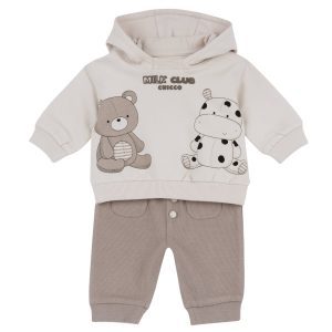 Conjunto de Camisola com Ursinho e Vaquinha e Calças Castanhas Chicco